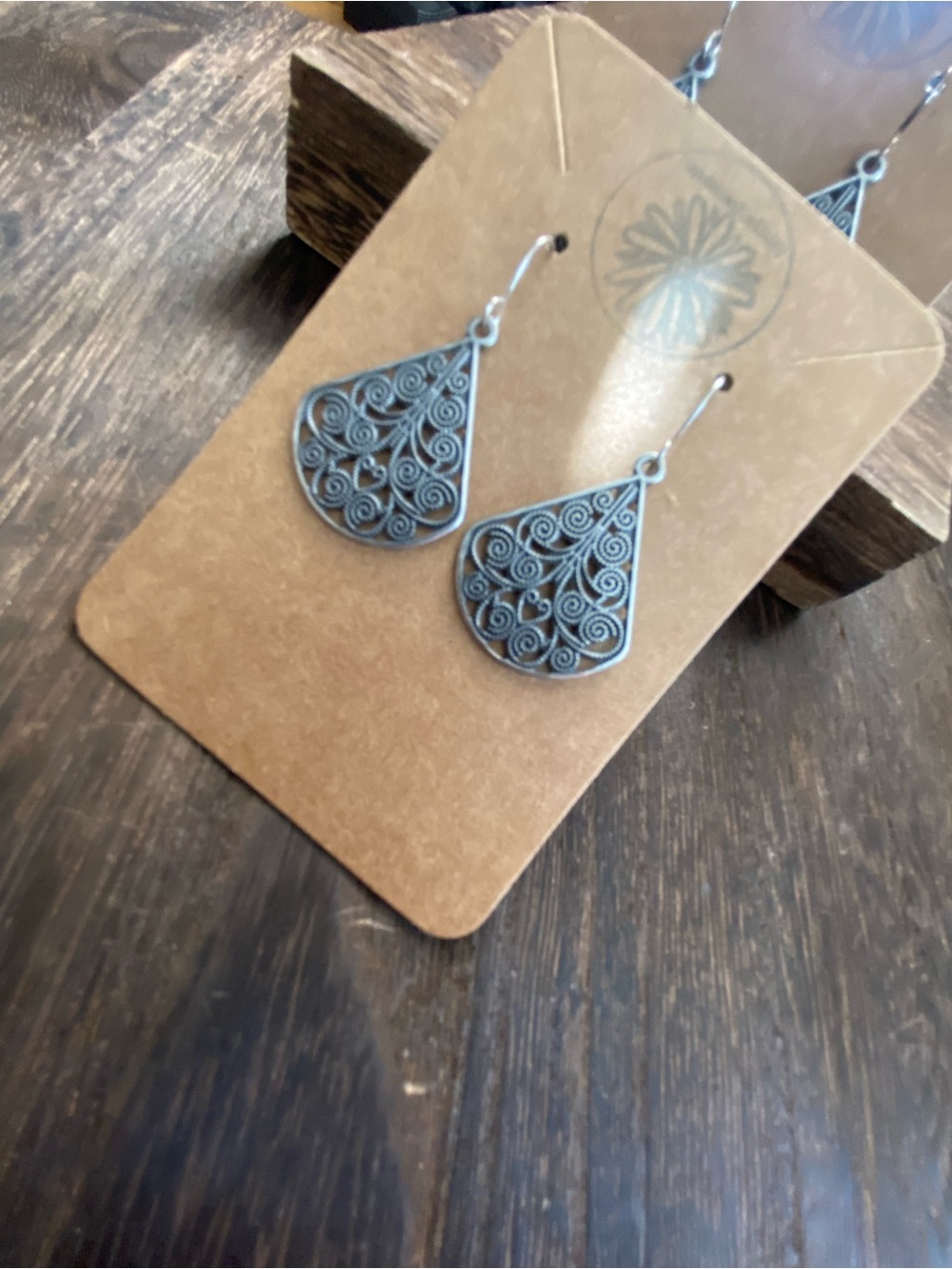 Filigree Teardrop Dangle Earrings - Silver